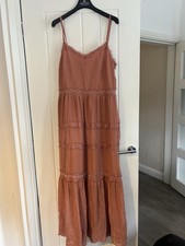NEXT Pink V-Neck Strappy Sleeveless Lace Trim Maxi Dress Size 12