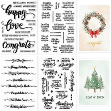 4 Pcs Merry Christmas Words Clear Stamps Blessing Sentiment Words Silicone Stamp