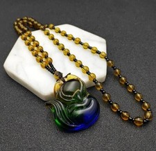 Colorful Glass Crystal Pendant Carved Fox Exquisite Bead Necklace Unisex