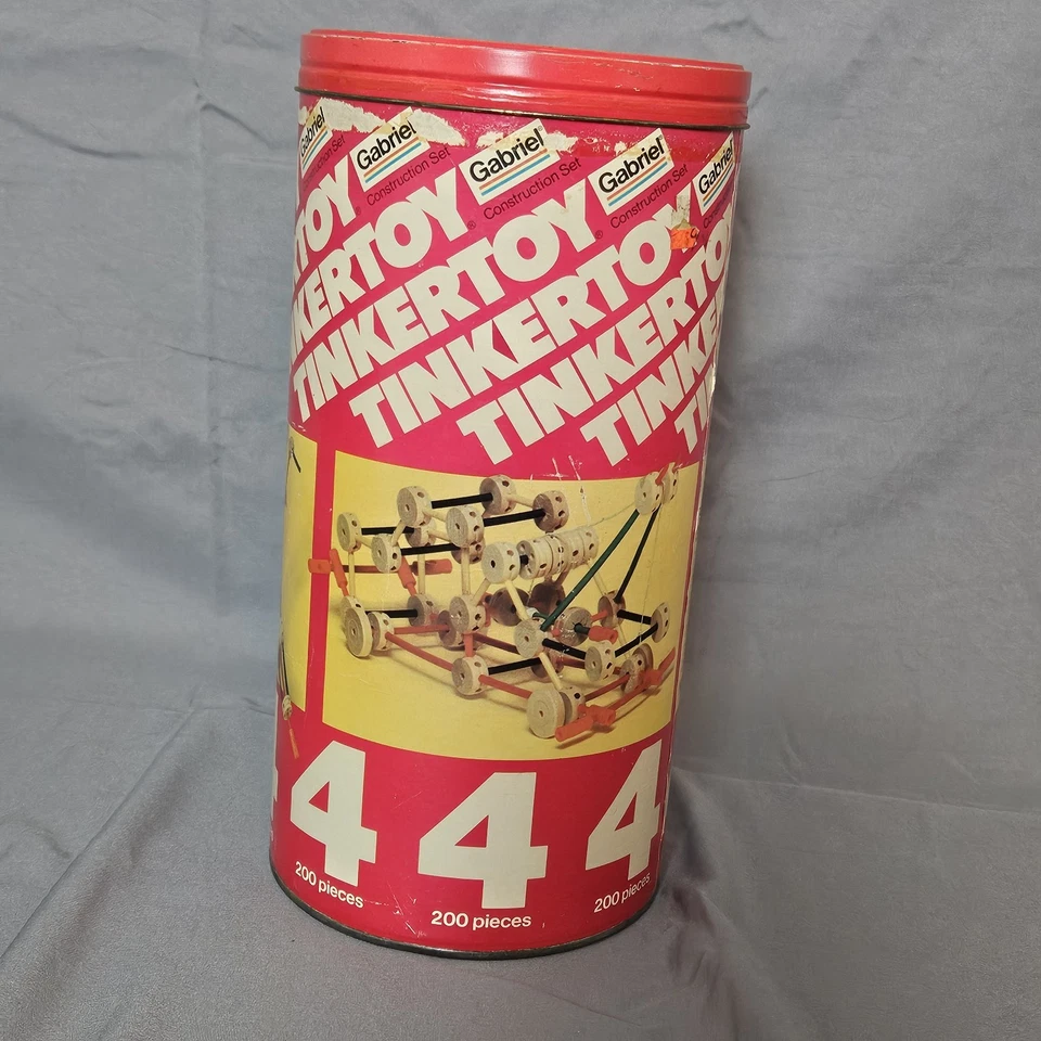 Vintage Gabriel Tinkertoy Construction Set 180/200 Pieces w/ Can &... - Image 1 of 4