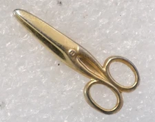 Gold Tone Scissors Lapel Pinback Button Tiny Vintage Metal Sewing
