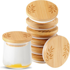 18 Pcs Yogurt Jar Lids Set Compatible with Oui Yogurt Jars Bamboo Wooden Lids