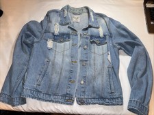 Light Wash Distressed Jean/Denim Jacket Size Large Button Front