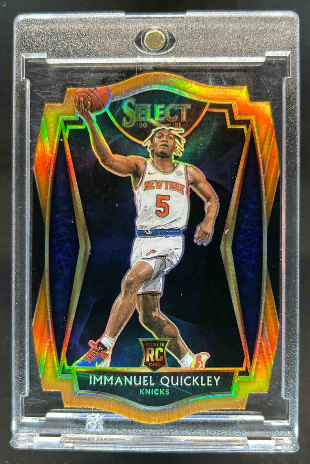 2020-21 Select Immanuel Quickley RC Orange Prizms Die Cut Premier Level #/65