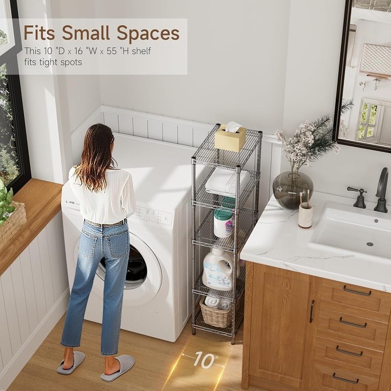 Adjustable 5 Tier Heavy Duty Storage Shelf Waterproof No Tools Assembly New