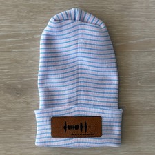 Love You To The Moon Cotton Baby Beanie Newborn Blue Pink Stripe Minimalist