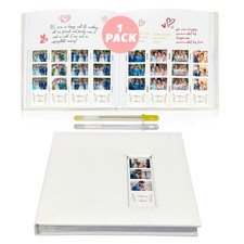 Photo Booth Scrapbook Album - 160 2x6 Photo Pockets with Writing Space, PU Le...