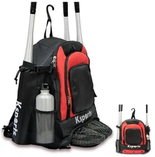 Ksports Baseball Backpack - Red - Durable T-Ball & Softball Equipment Bag - NEW