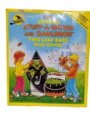 Vintage Halloween Yard Decoration 3pc Standing Stuff-A-Witch & Cauldron Leaf Bag