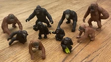 lot of 6 toy black gorillas & 4 toy brown orangutans early-mid 1990s, 10 in all