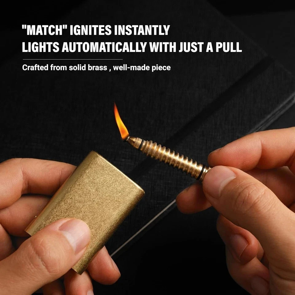 Throne Permanent Match Lighter Refillable &ndash; Cool Vintage Trench, Pipe Brass