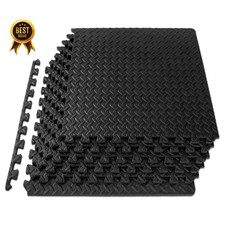 Puzzle Exercise Mat 1/2" EVA Foam Interlocking Tiles 24x24 Black 24 Sq Ft
