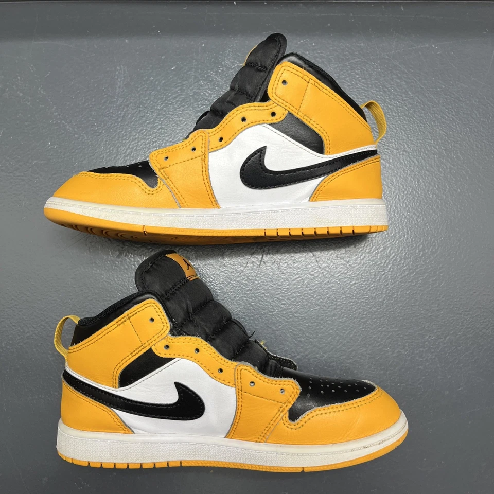 Nike Air Jordan 1 Mid Shoes ‘Reverse Yellow Toe/Taxi’ 640734 701 - Size 3y - Image 3 of 4