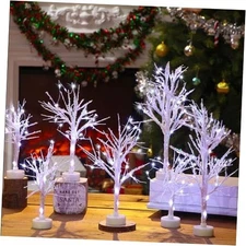 7 Pcs LED Christmas Trees Birch for Table Decor Artificial Christmas White