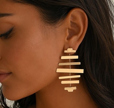 Designer Gold Ohrringe Damen Statement Ohrhänger Geometrisch Lang Elegant