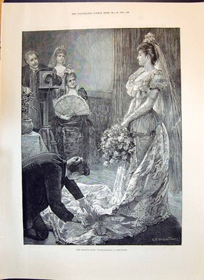Original alter antiker Druck 1893 Salonszene Fotografie Debütantin Dame