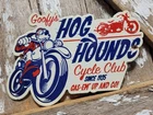 VINTAGE GOOFY PORCELAIN SIGN OLD HOG HOUNDS CYCLE CLU  MOTORCYCLE DISNEY CARTOON