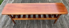 Vintage Long Mahogany Rectangle Coffee Table With Magazine Rack Danish Style