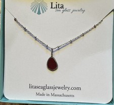 Lita Sea Glass Jewelry Necklace Ruby Red Teardrop Sterling Silver Satellite