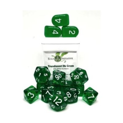 Polyhedral Dice - Translucent Dark Green w/White and Arch'd4 (15) New