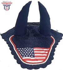 U.S. Flag Horse Fly Bonnet Ear Net Fly Veil Hood Mask Hand Made Crochet Cotton