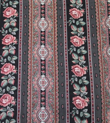 CRANSTON FABRIC BLACK GREY VERTICAL DEEP RED ROSES PAISLEY 44'' x 72''