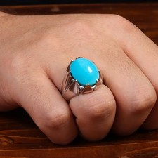Natural Nishapuri Feroza Sterling Silver 925 Handmade Turquoise ring for men