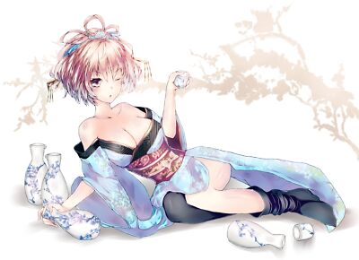 Anime girls cleavage kimono no bra open shirt sake pixiv Playmat Gaming Mat  Desk