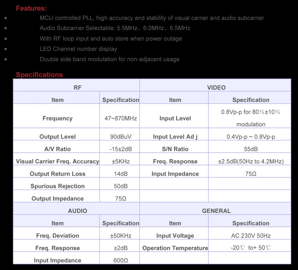 Profi UHF VHF RF HF Breitband Audio Video Modulator Cinch RCA /Antenne Konverter - Bild 3 von 4