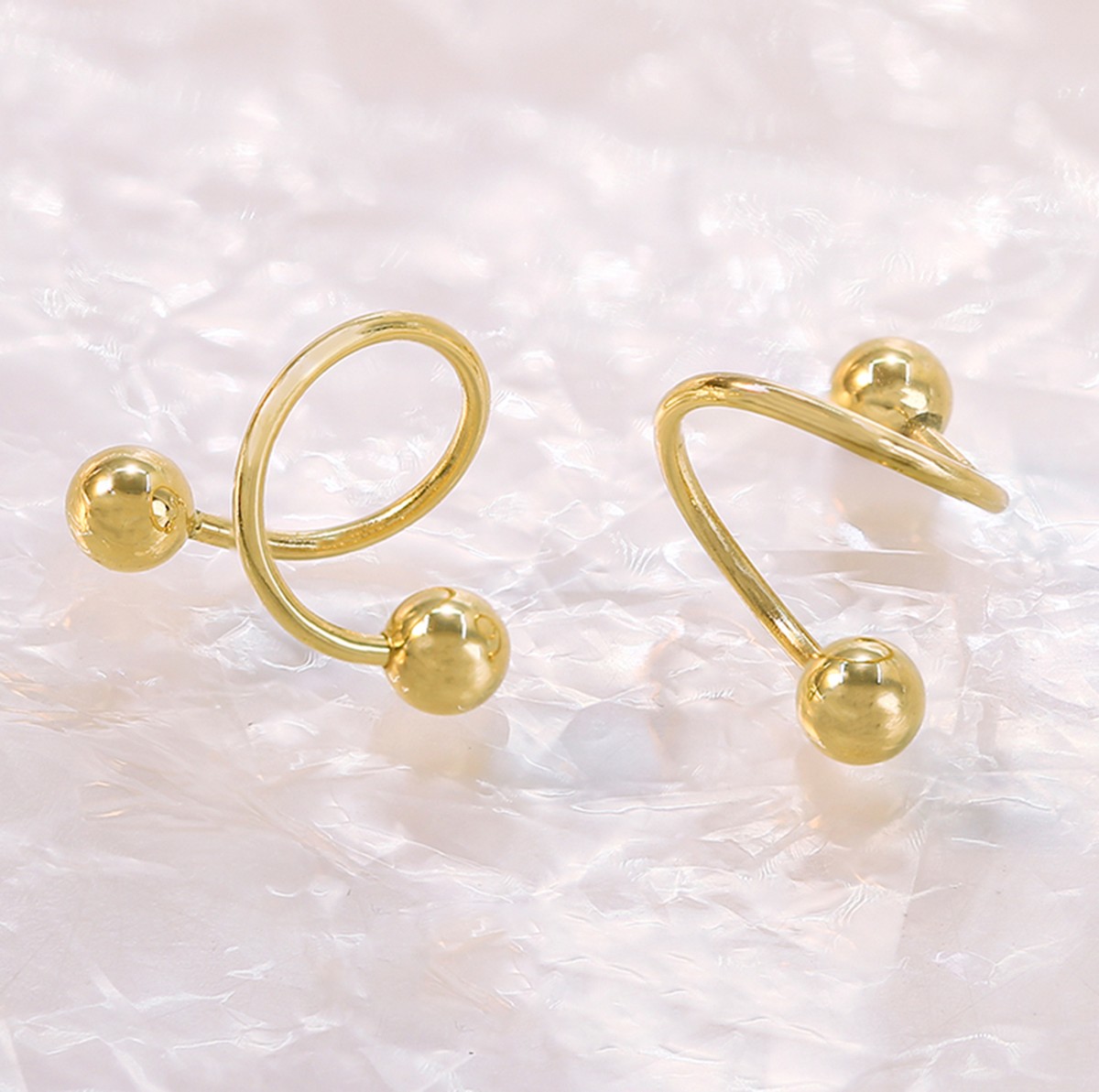 k18 japan gold double ball earrings