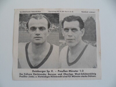 Duisburger SpV-Preußen Münster 10.9.1950 OL-West Preißler  Aushangbild N927
