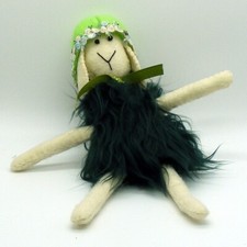 Lamb with Hat, Green Fuzzy, 10.5" tall, beaded eyes, soft, handmade