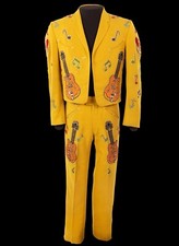 Men Yellow 2Pc Guitar Embroidered With Rhinestones Western Suit Music Cowboy Set