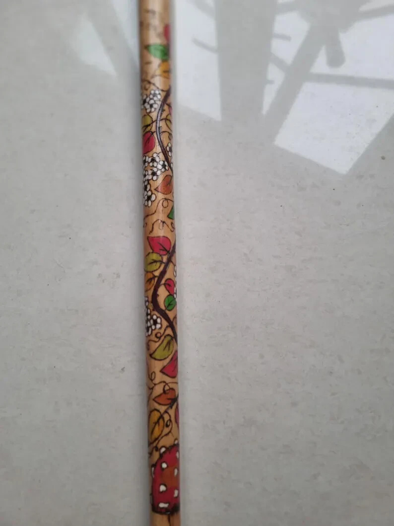 Unique Alice in Wonderland Pyrography Walking Stick Cane image 3