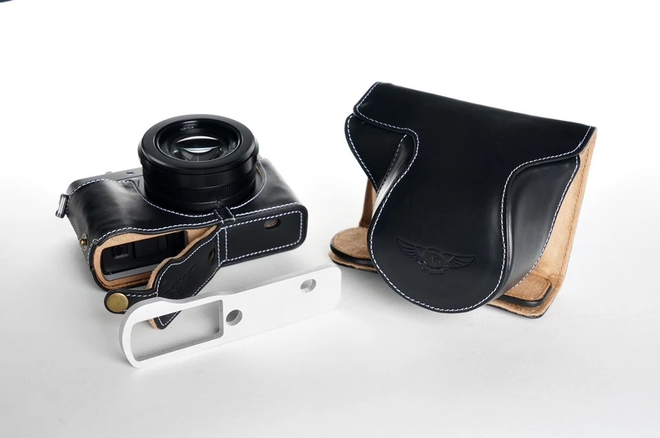 Funda de cuero real completa para cámara para Panasonic LX100 parte inferior abierta negra Foto 3 de 4