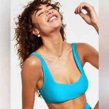 Salt  Cove Juniors' Mint Spark Variegated Ribbed Bralette Bikini Top Blue XS