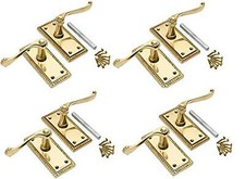 4 x Sets of Georgian Lever Latch Door Handle Polished Brass 107mm x 48mm - Go...