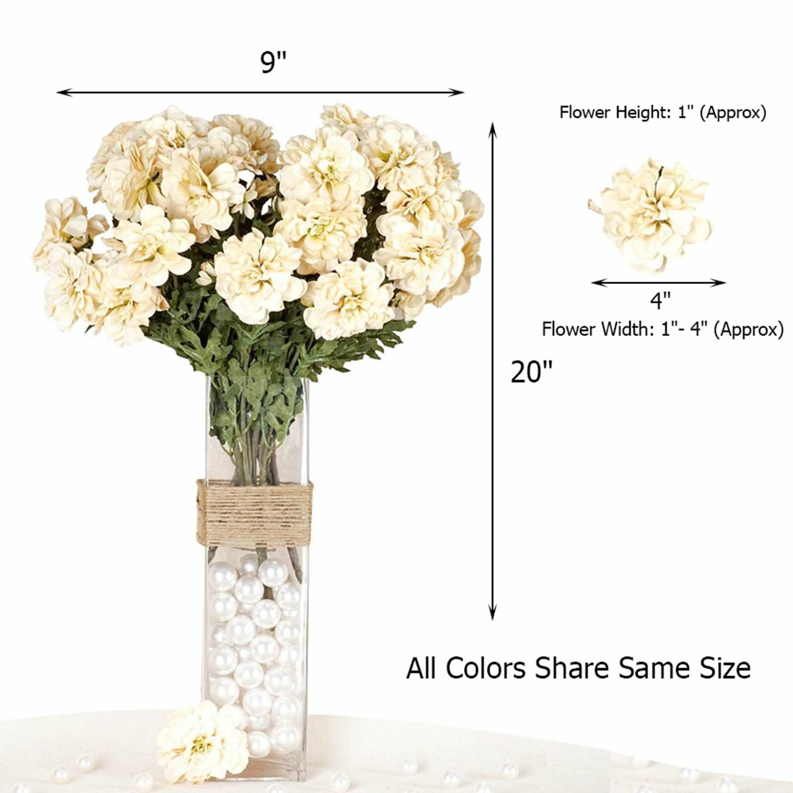 144 White ZINNIA Silk Flowers 8 bushes Wedding Crafts Centerpices