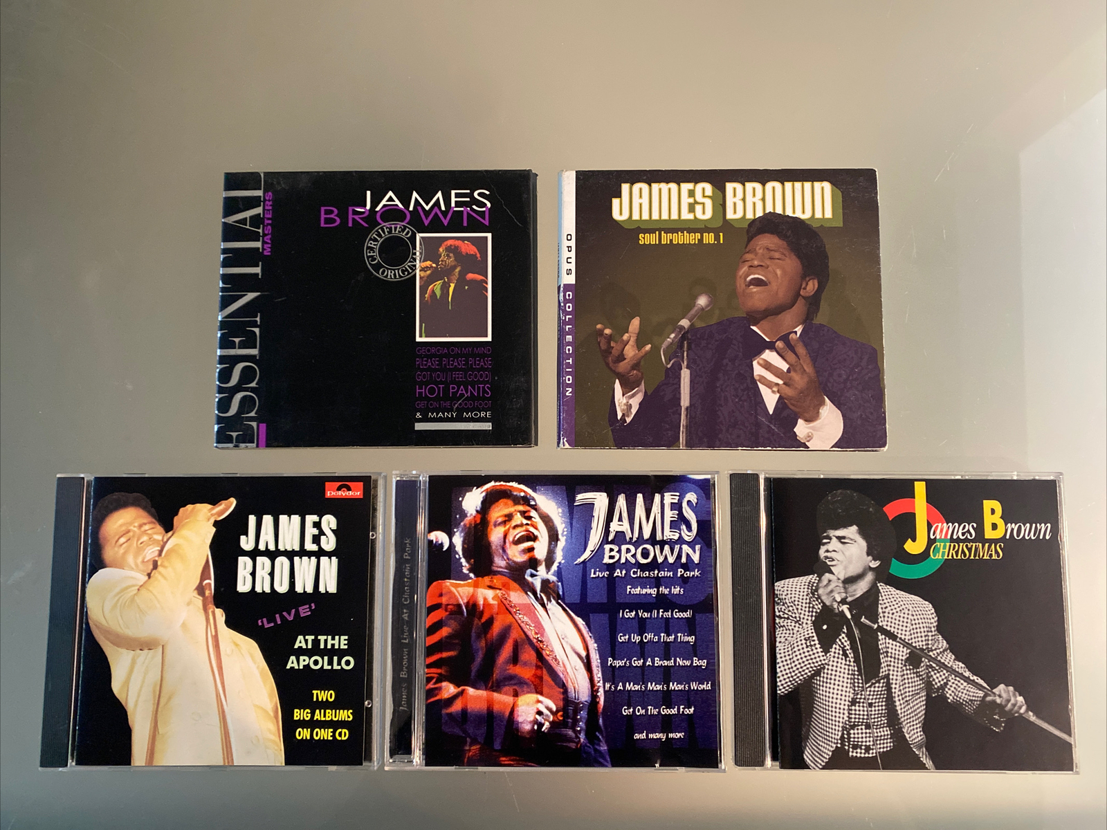 James Brown 5 LOT: IMPORT Essential Masters, Soul Bro, Live, Chastain Park, 🎄