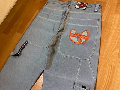 WU WEAR jeans, shiny gray silver metallic vintage hip hop baggy