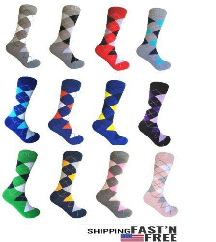Men's Mid-calf Multi-Color Groomsman Gift Wedding Party Event Argyle Dress Socks - Afbeelding 1 van 13