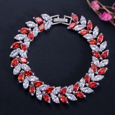 CWWZircons Luxury Cubic Zirconia CZ Leaf Shape Bridal Wedding Bracelet for Women