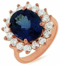 ESTATE 7.05CT DIAMOND & AAA TANZANITE 14KT ROSE GOLD 3D DIANA ENGAGEMENT RING