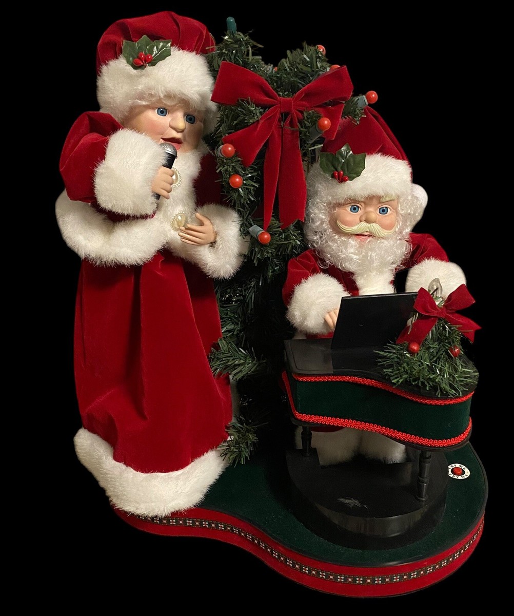 Vtg Rare Singing Santa & Mrs Claus Animated Motion Lights Piano 18