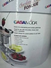 Fondue Set Casa Moda Stainless Steel Cheese & Chocolate 8 Piece New Box