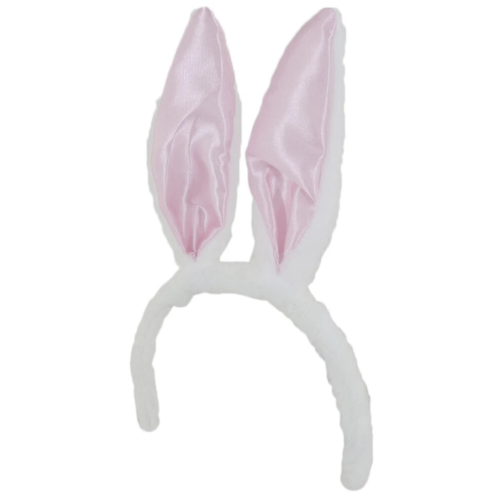 Diadema Orejas de Conejo Suave Blanco y Rosa Pascua Halloween Playboy Accesorio Foto 3 de 4