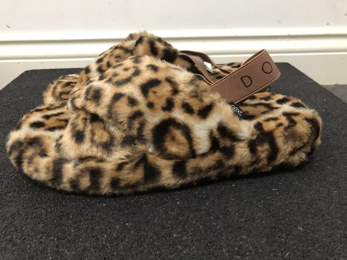 Smuk Alert Dental Next Animal Print Slingback Faux Fur Cross Strap Slippers House Shoes M UK  5-6 | eBay