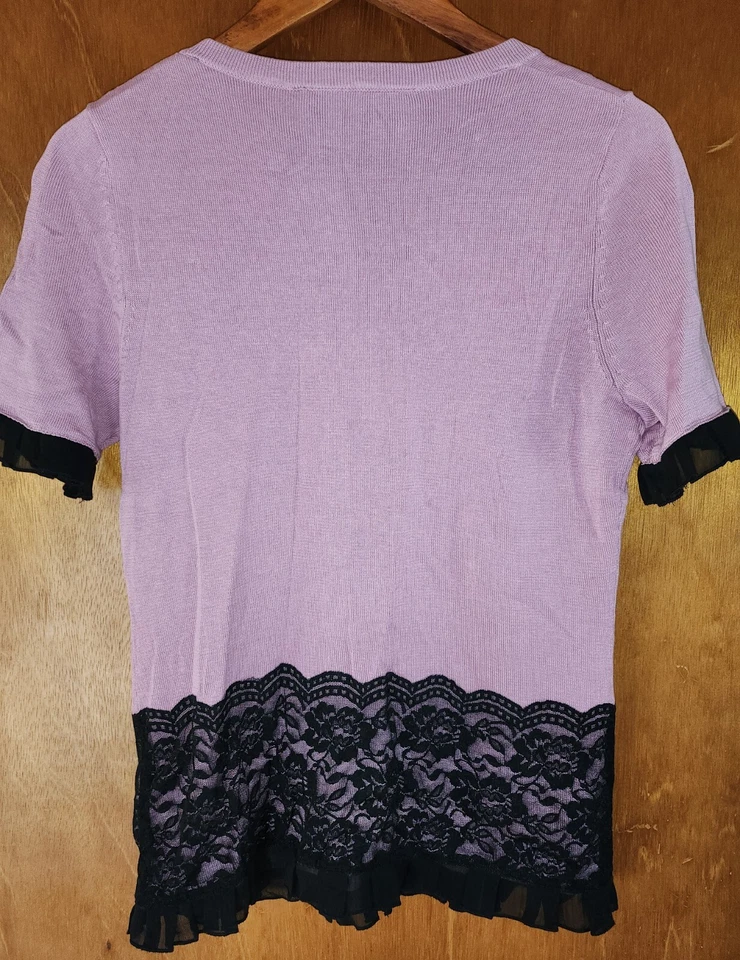 TWELVE BY TWELVE Los Angeles Cute Pink Sweater Large Lace Button Up NWT Barbie - Image 3 of 4