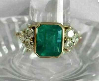 2Ct Emerald Cut Lab Created Green Emerald Women's Ring In 14K Yellow Gold Plated