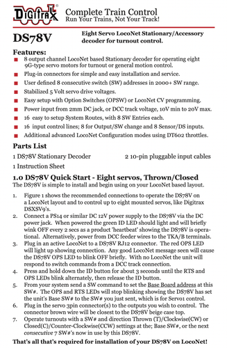 Digitrax DS78V 8 Servo LocoNet Stationary & Accessory decoder use with DSXSV9 - Picture 2 of 4